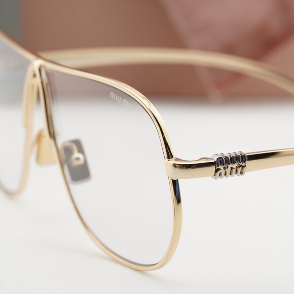 Miu Miu MUA56S 5AK08N Geometric Sunglasses – Gold/Clear Blue Light Block main image 10